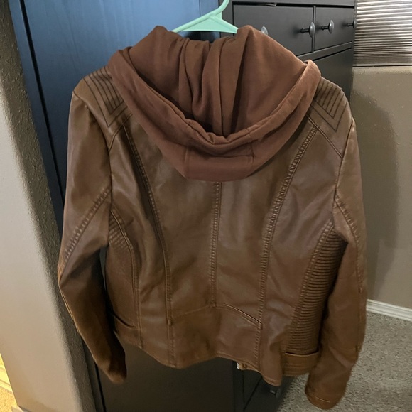 Brown Faux Leather Jacket - Picture 3 of 10